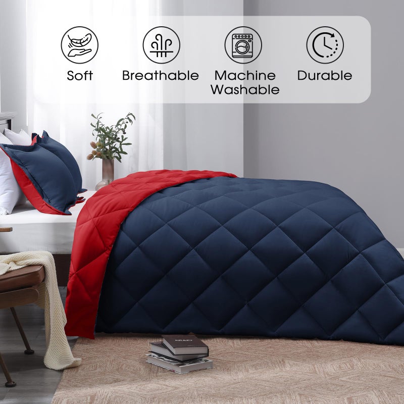 Basic Beyond Queen Navy and Red Comforter Set - 1 Comforter (88"x92") and 2 Pillow Shams (20"x26"+2") - Image 2